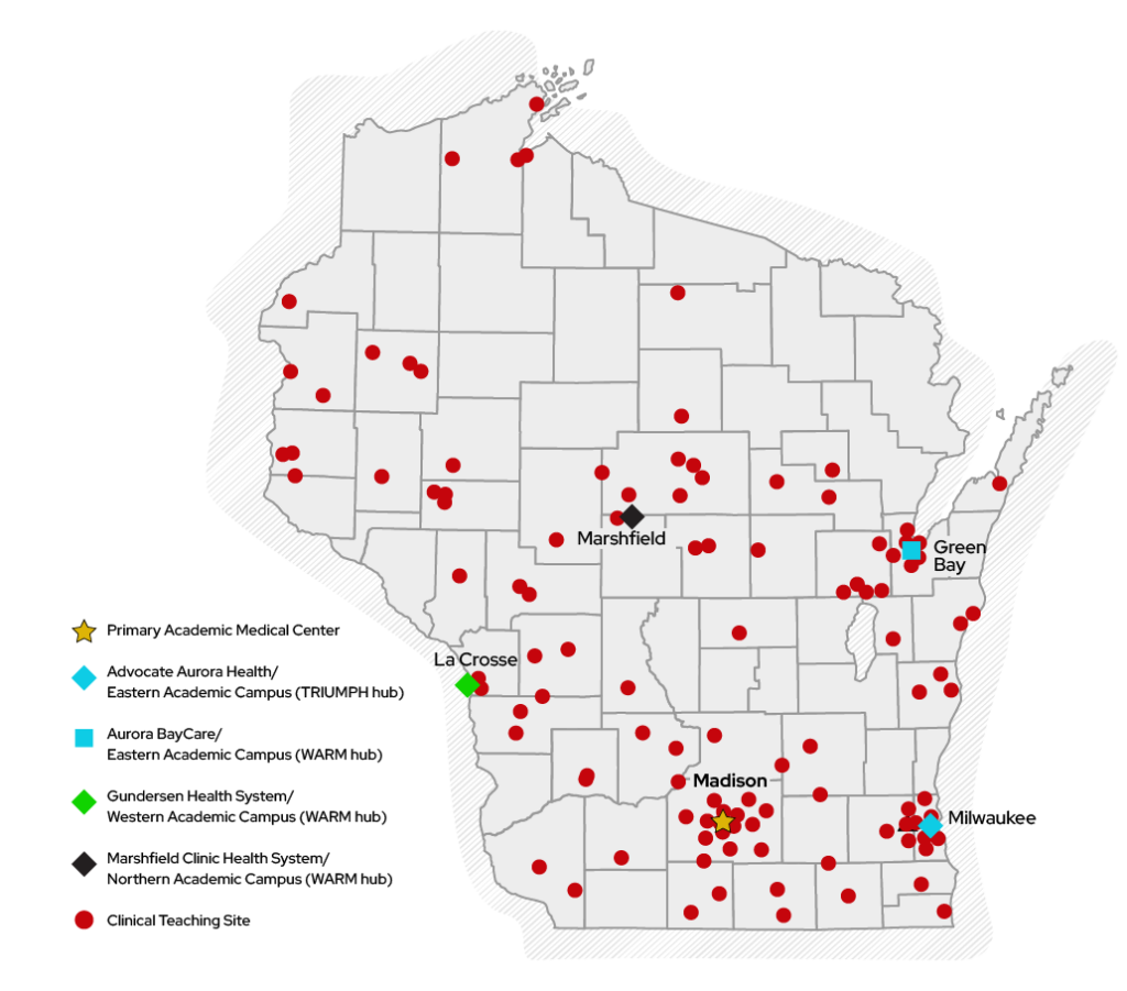 Medical students have the opportunity to learn in cities such as Milwaukee, La Crosse, Marshfield, Green Bay and Ashland, Wisconsin