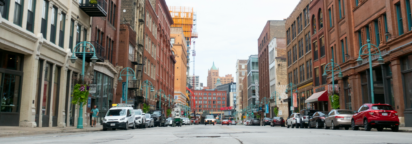 Street level view of downtown Milwaukee's Third Ward